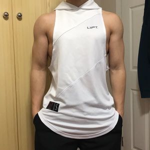 LiveFit 3-panel white hoodie tank